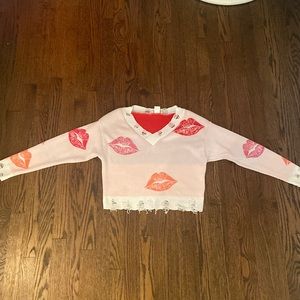 distressed lips sweater